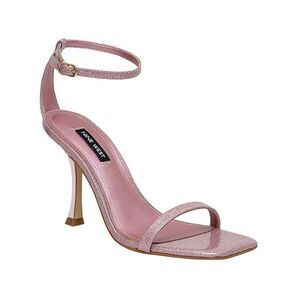 NINE WEST Womens Pink Glitter Metallic Heel Yess Square Toe Flare Sandals 8.5 M